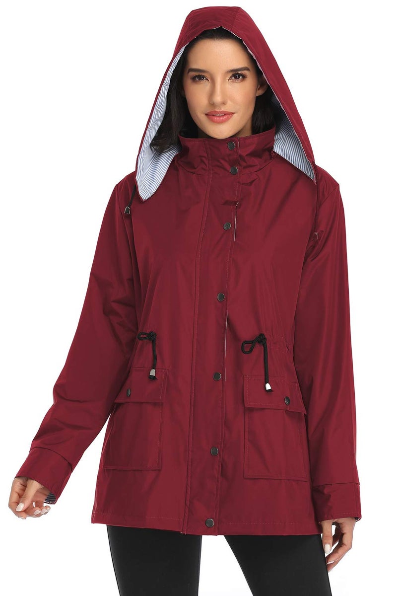Arthas Women Light Rain Jacket Waterproof Active Outdoor Trench Raincoat with Hood Lightweight Plus Size for Girls (Red, M). - Image 4